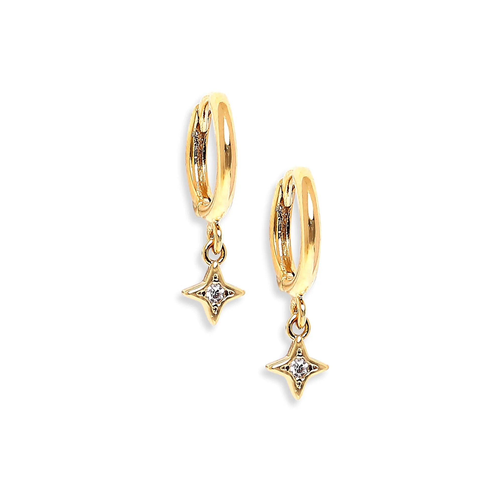 Real Gold Plated Gold Z 2 Sparkle Celestial Charm Huggies Hoop Earring