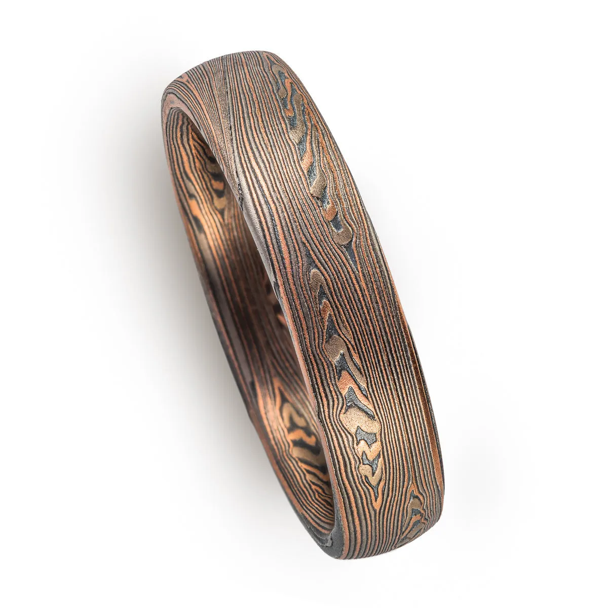 Rustic Flow Pattern Ring with Mokume Knots in Embers