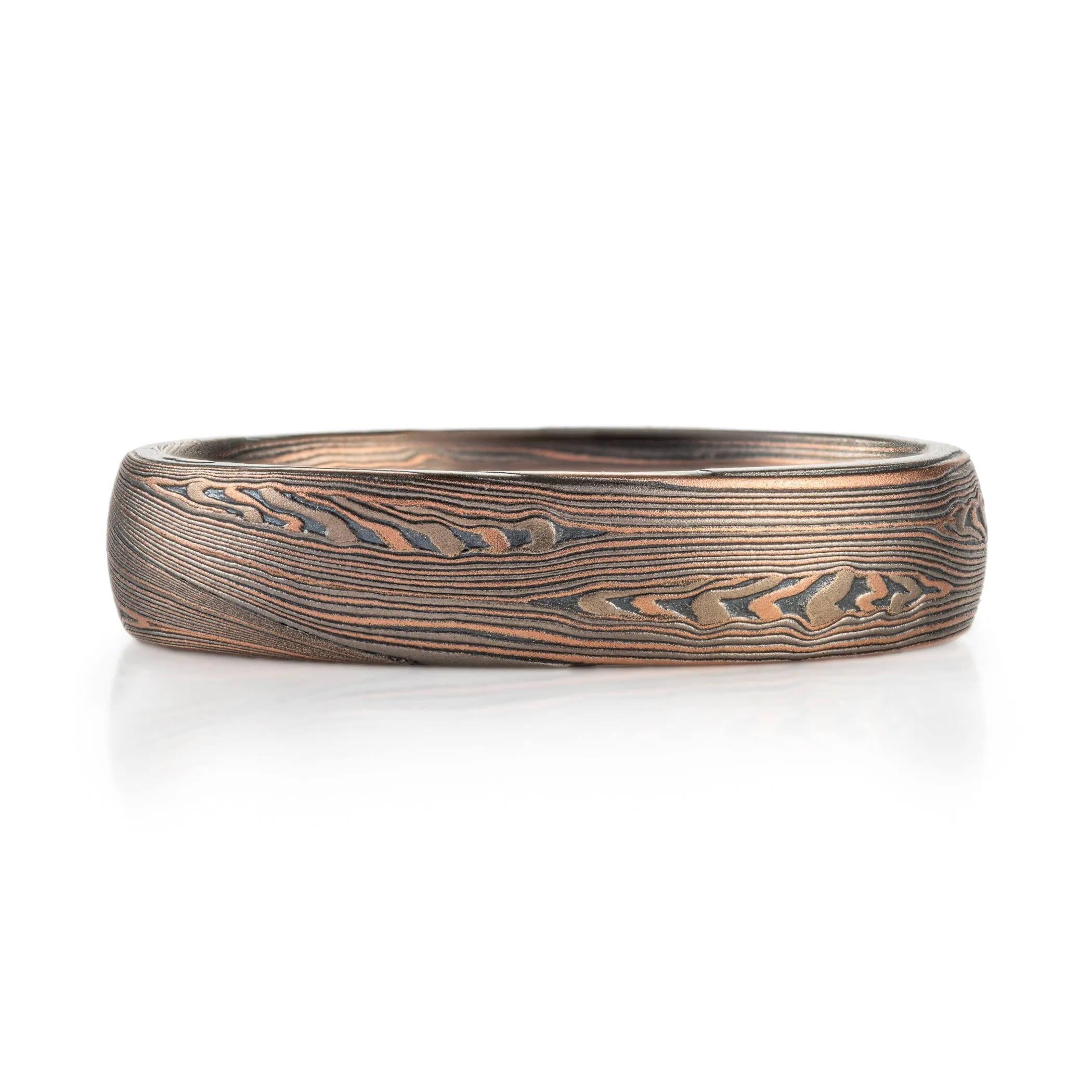 Rustic Flow Pattern Ring with Mokume Knots in Embers