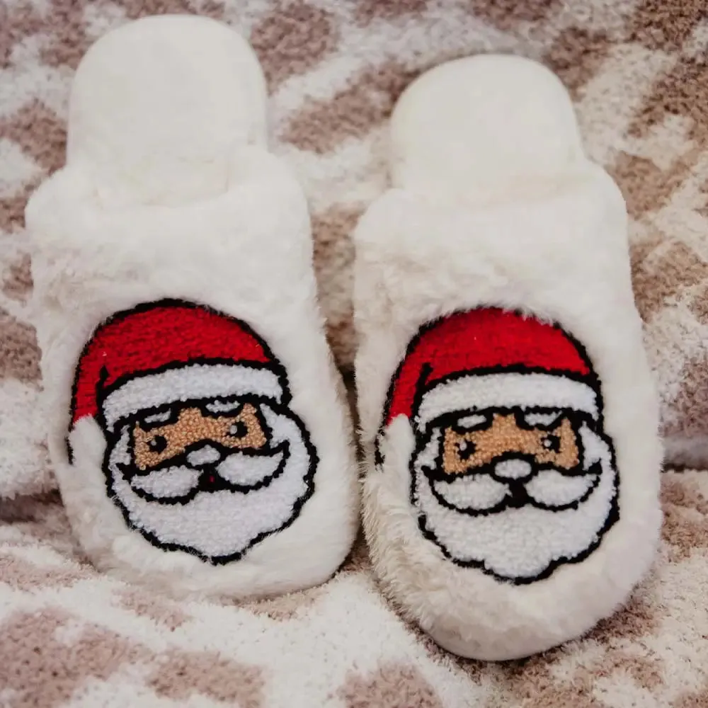 Santa Face Faux Rabbit Fur Slippers