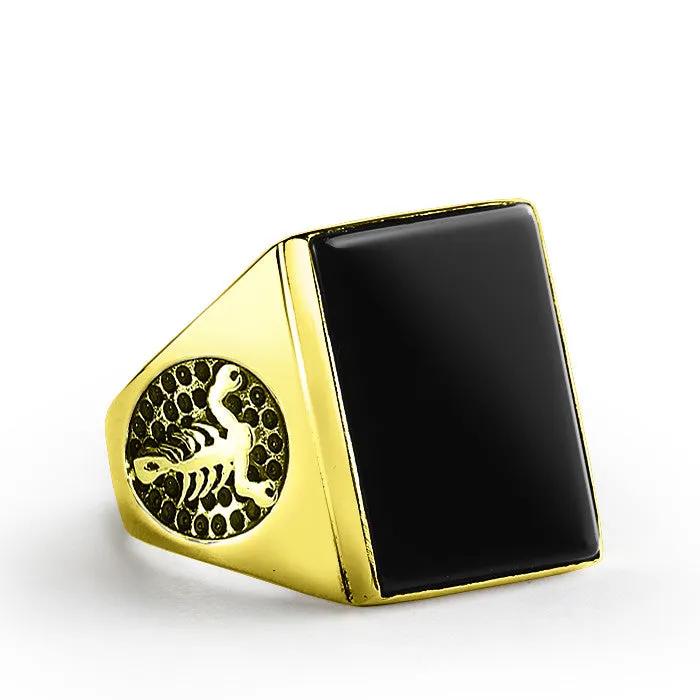 Scorpion Men's Ring in 10k Yellow Gold with Natural Black Onyx Stone