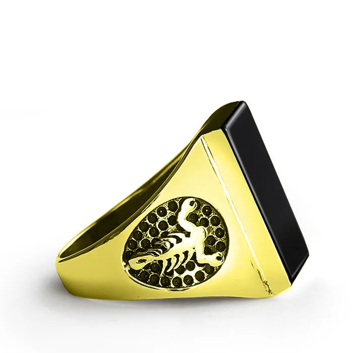 Scorpion Men's Ring in 10k Yellow Gold with Natural Black Onyx Stone