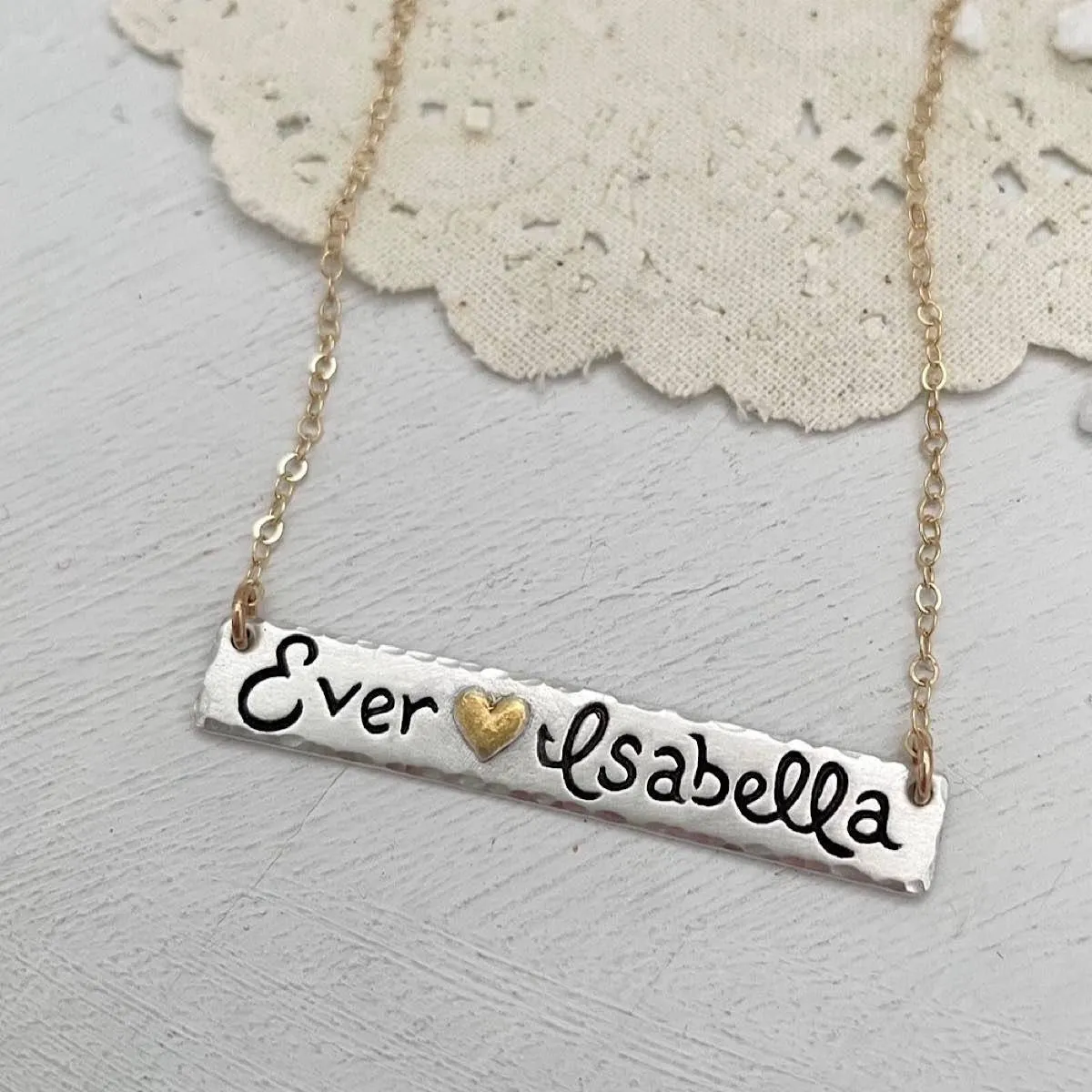 Script Double Name Bar Necklace