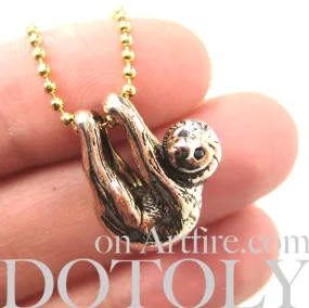 Sloth Baby Animal Pendant Necklace Realistic and Cute in Shiny Gold