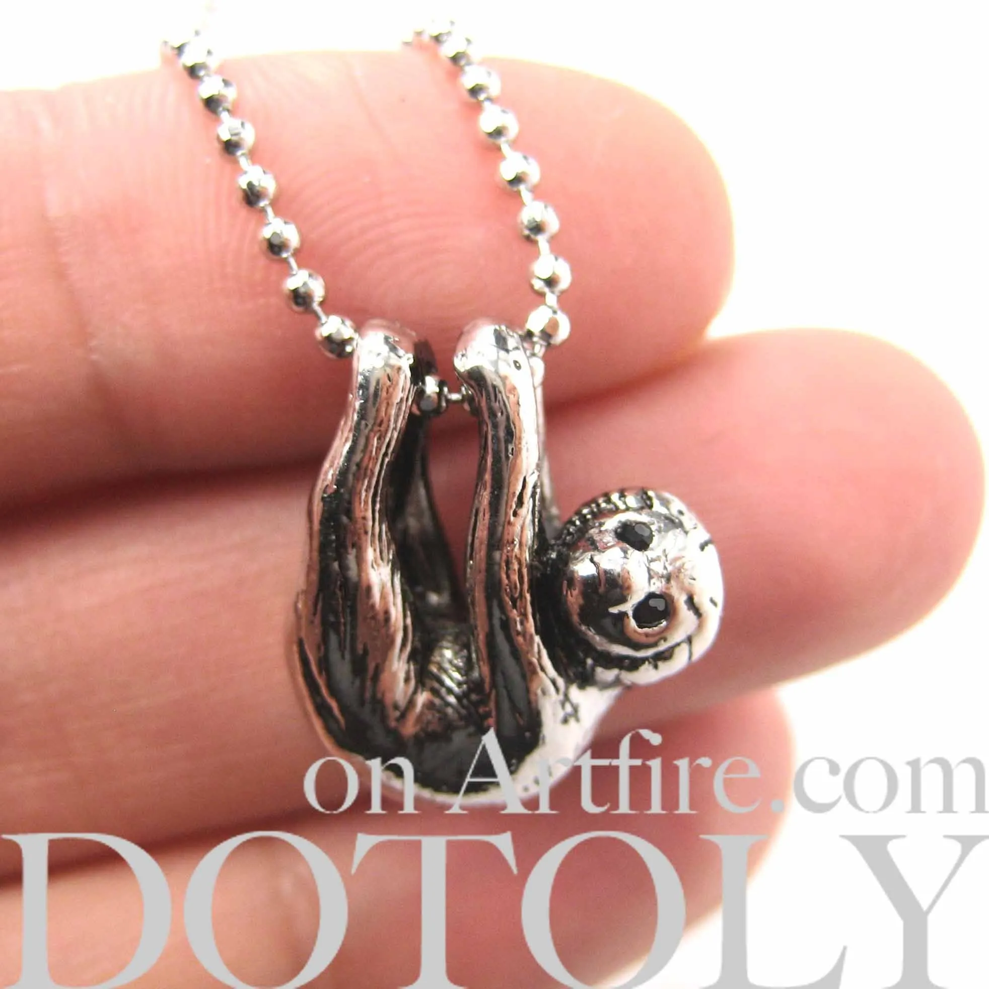 Sloth Baby Animal Pendant Necklace Realistic and Cute in Shiny Silver