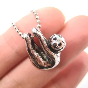 Sloth Baby Animal Pendant Necklace Realistic and Cute in Shiny Silver