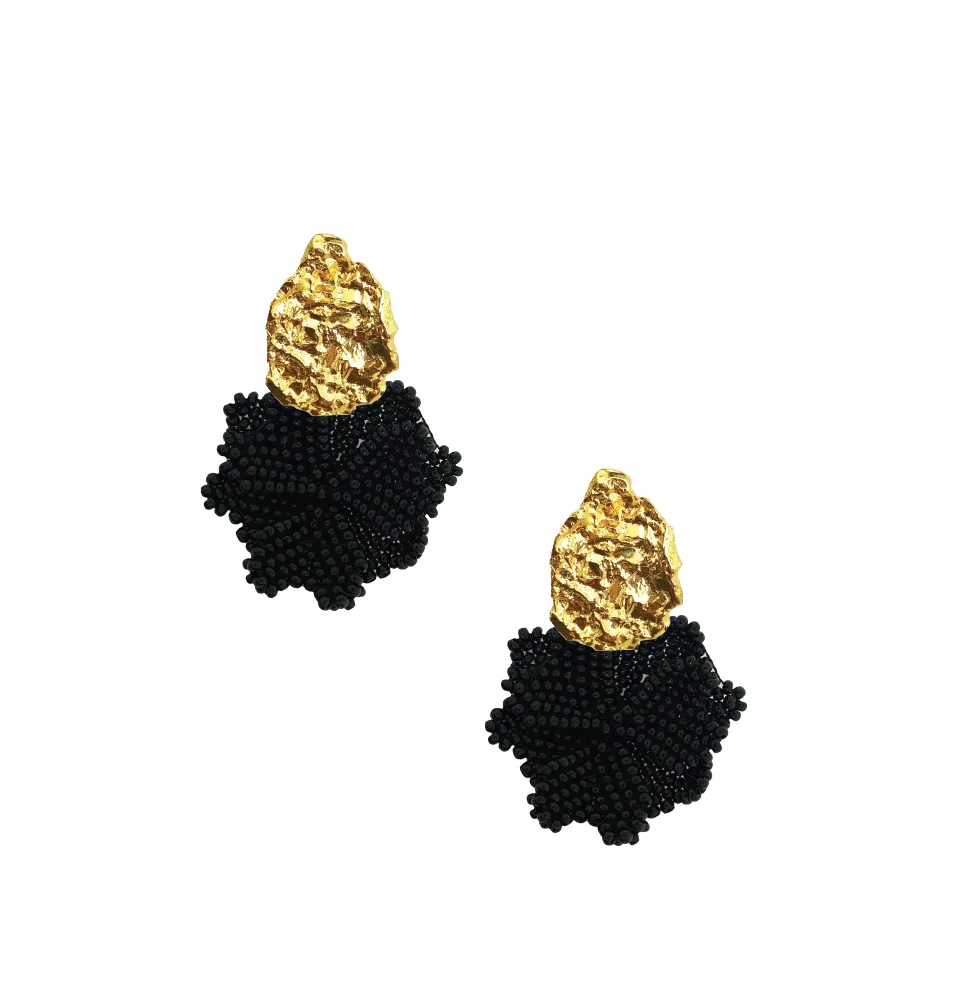 Small Black Blossom Earrings