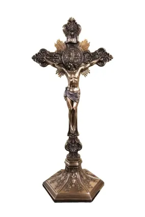 St Benedict Crucifix, Stand/Hand, Cold Cast Bronze, 9.5