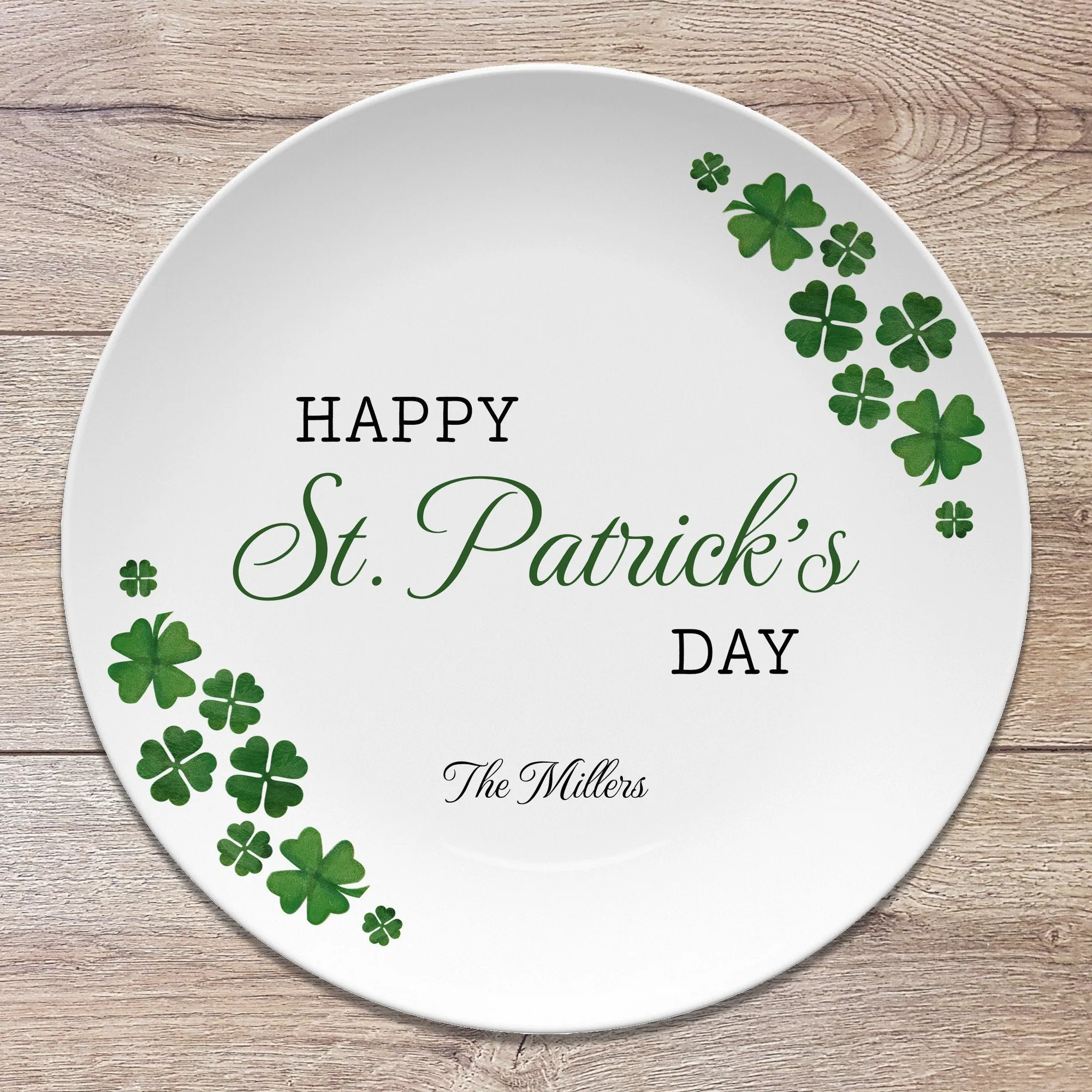 St. Patrick's Day Shamrock Clover Personalized Plate Platter