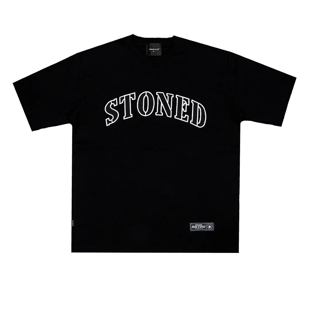 Stoned Retro : Jet Black Varsity Logo Tee Black