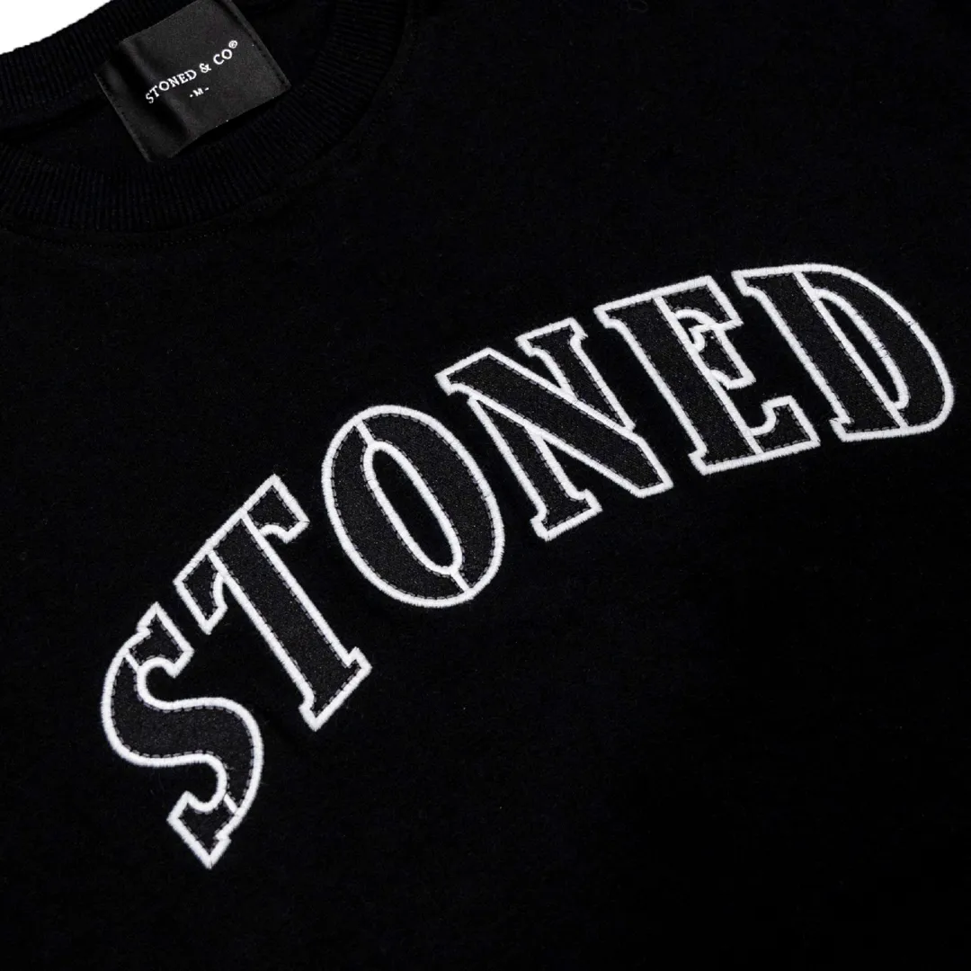 Stoned Retro : Jet Black Varsity Logo Tee Black