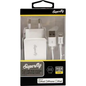 Superfly 2.4A Dual USB Wall Charger with 1.2m Lightning Cable