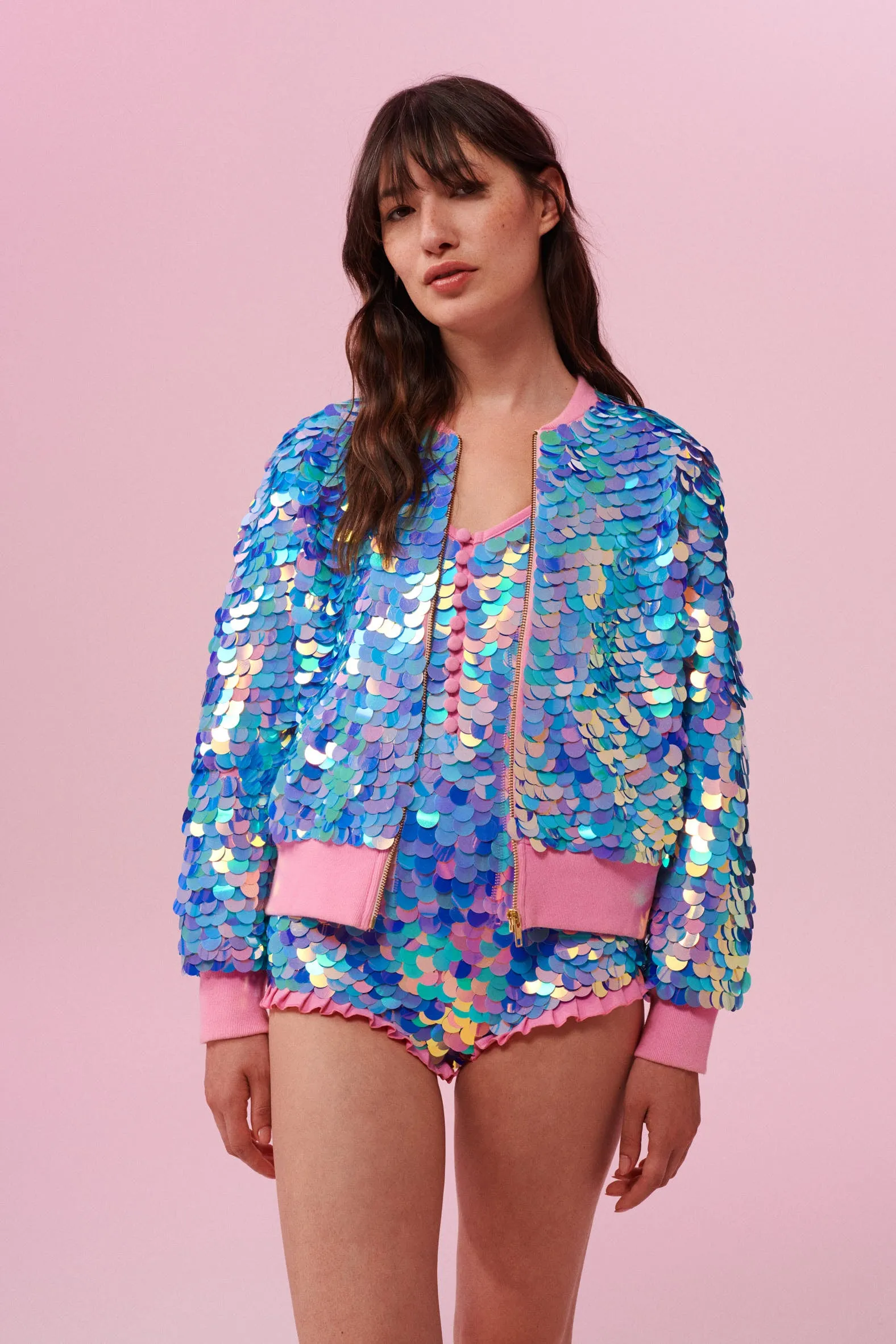 SUPERNOVA SEQUIN BOMBER JACKET - AMETHYST