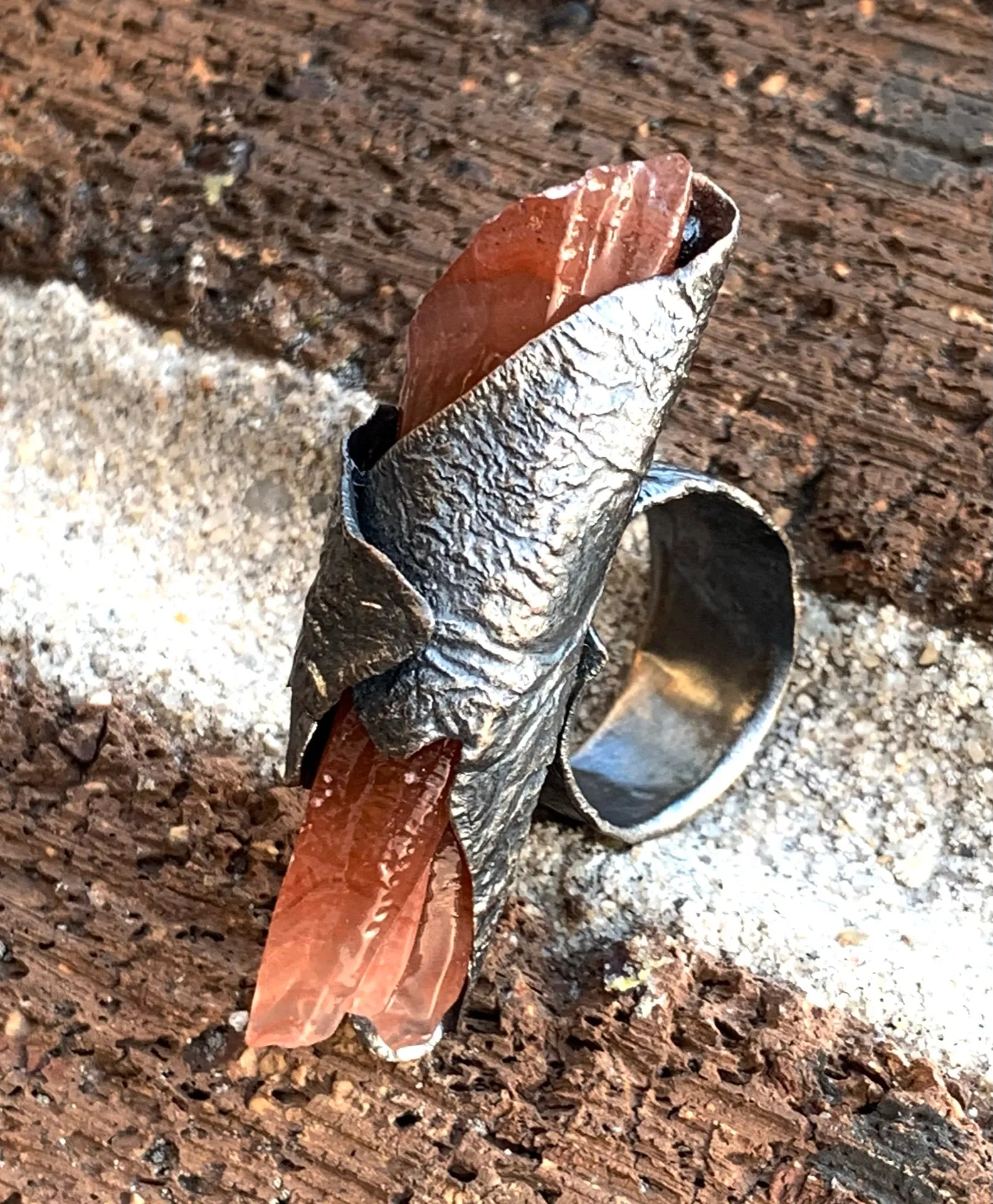 Tangerine Quartz Raw Silver Ring