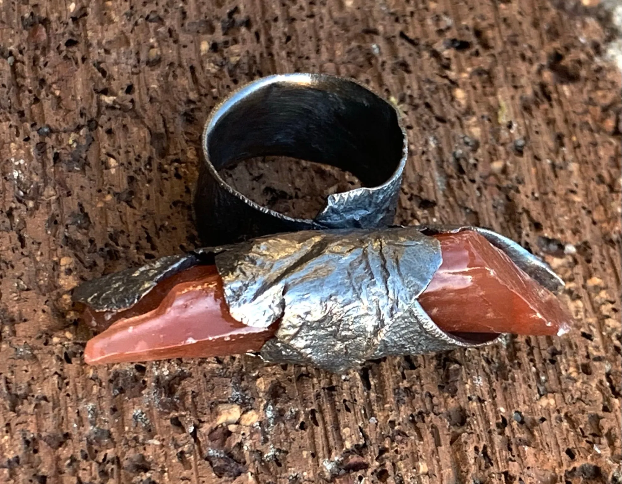 Tangerine Quartz Raw Silver Ring