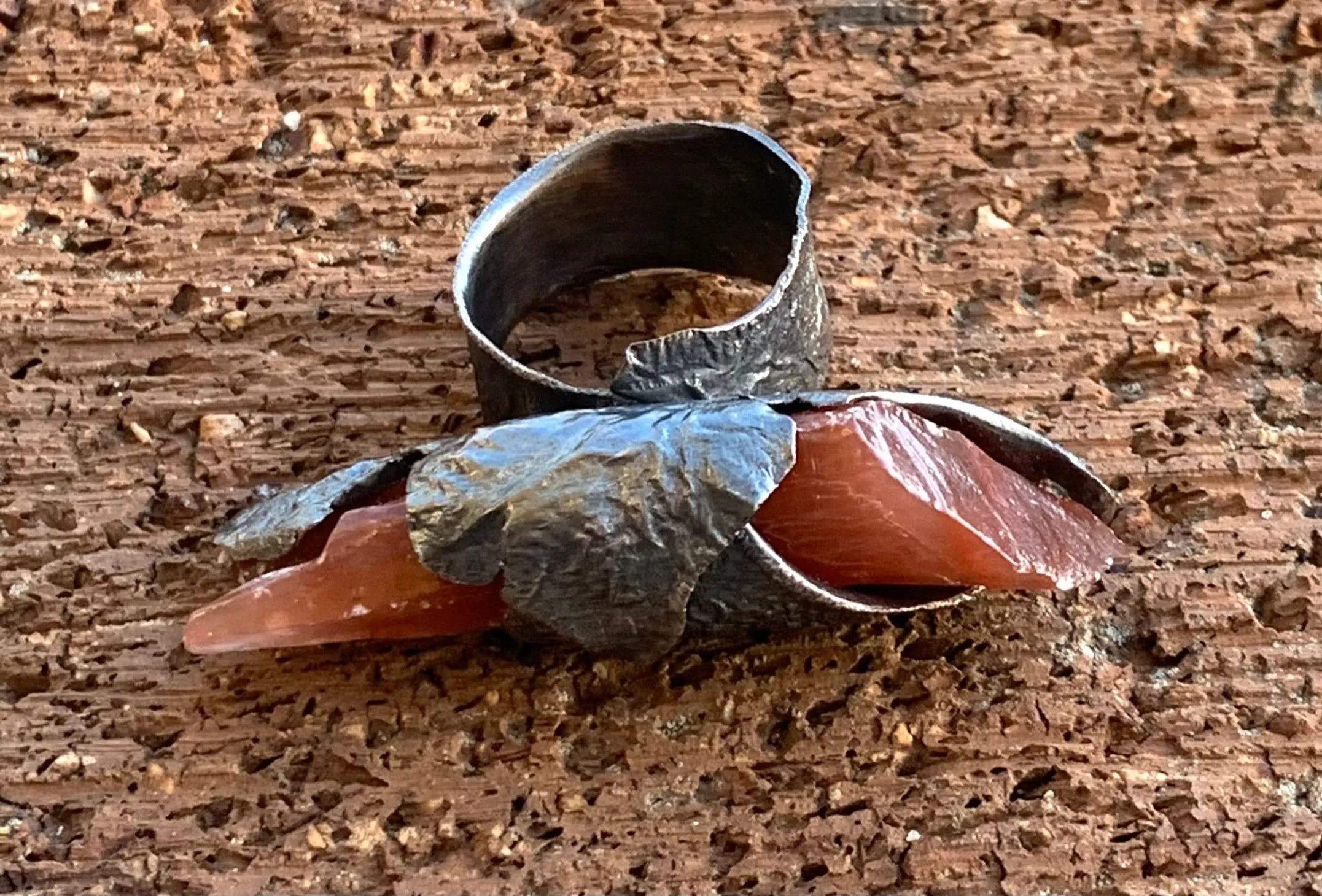 Tangerine Quartz Raw Silver Ring