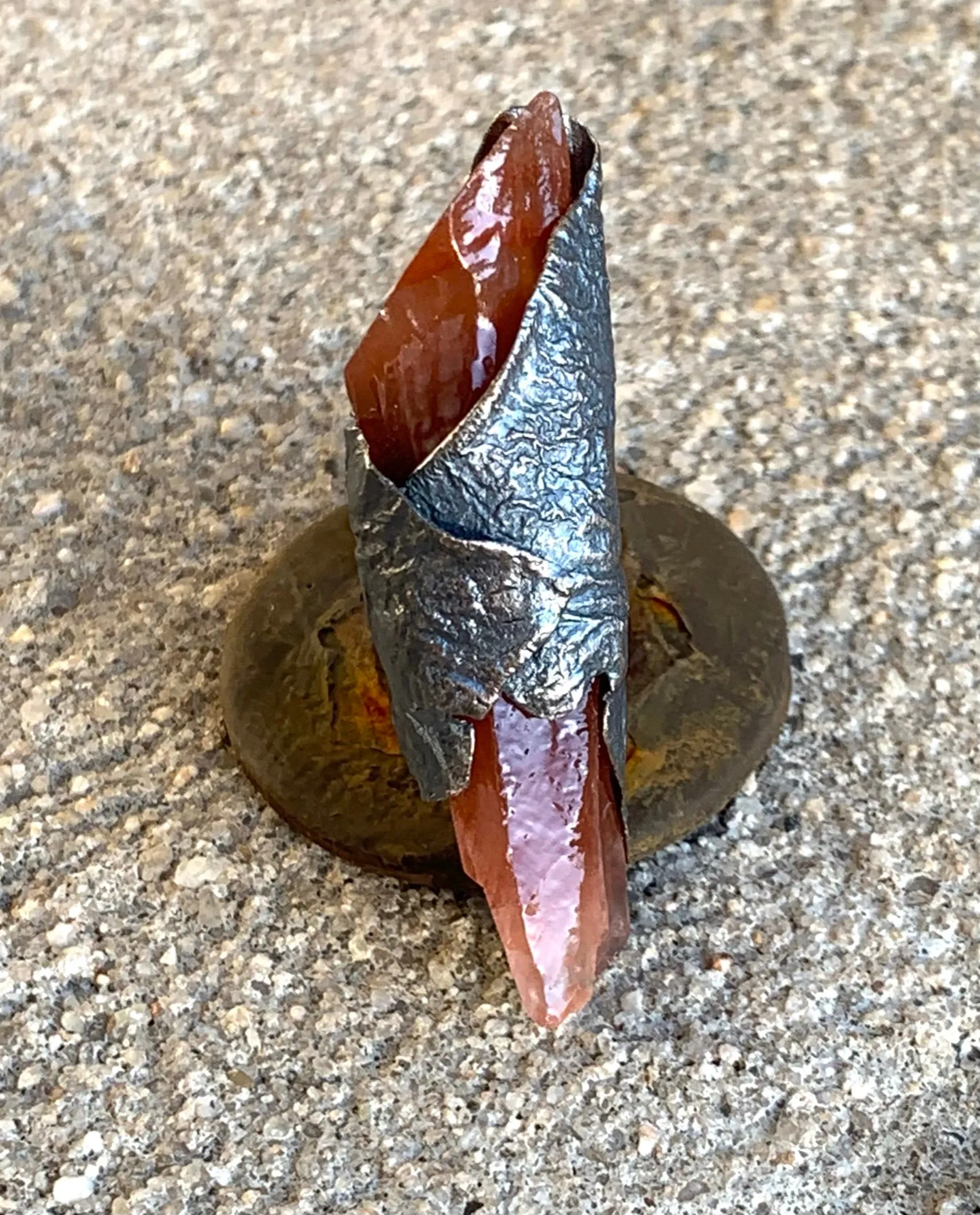 Tangerine Quartz Raw Silver Ring