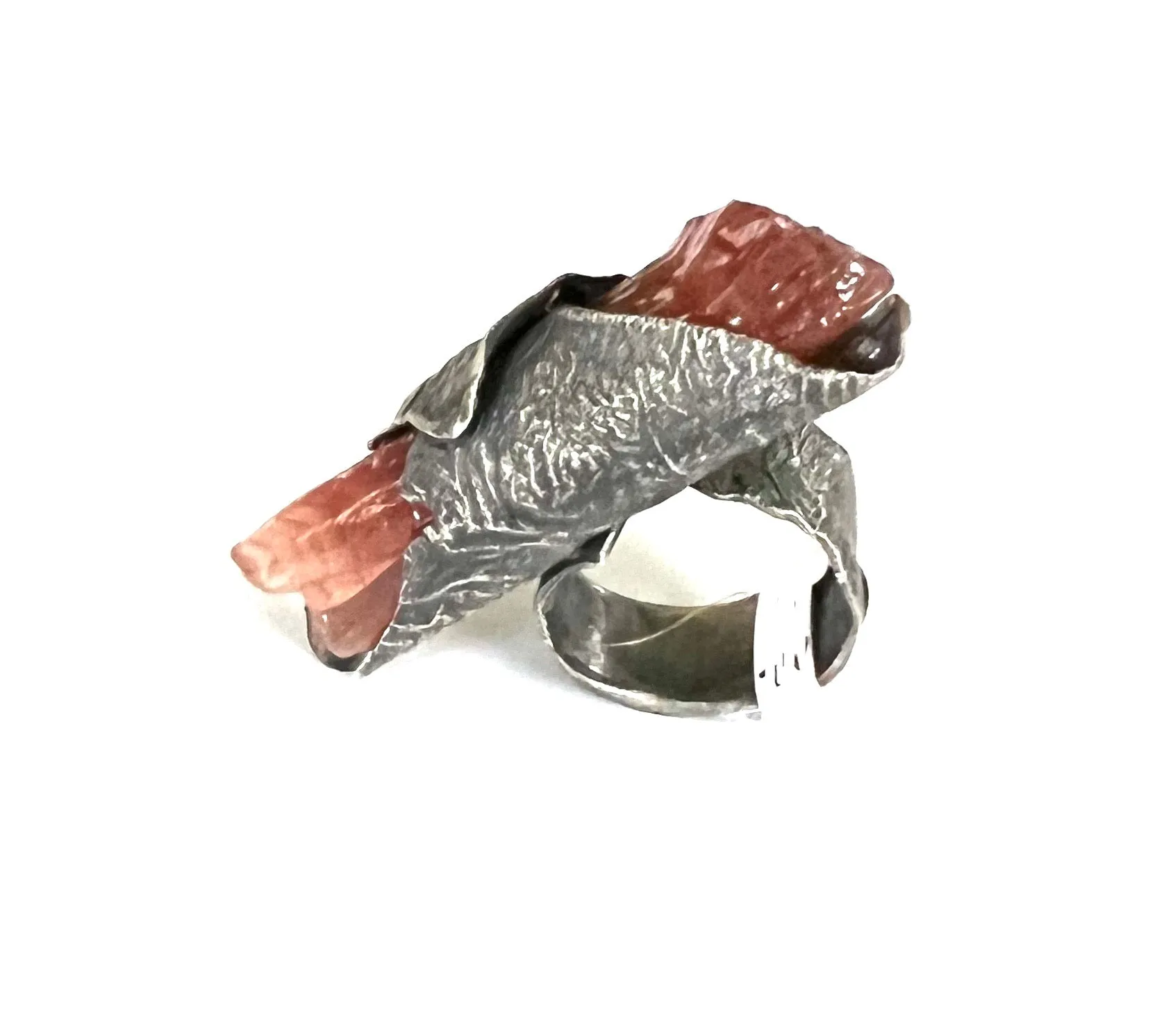 Tangerine Quartz Raw Silver Ring