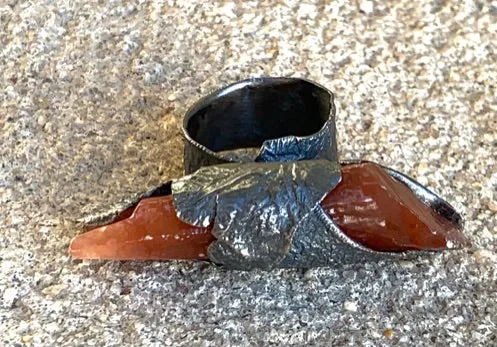 Tangerine Quartz Raw Silver Ring