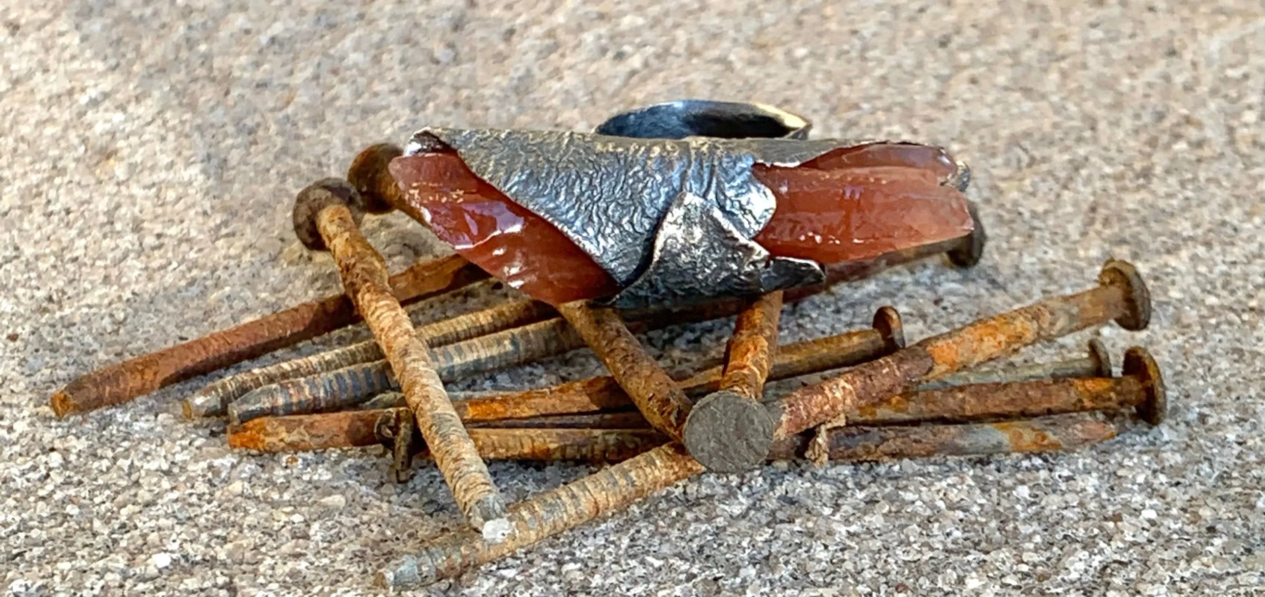 Tangerine Quartz Raw Silver Ring