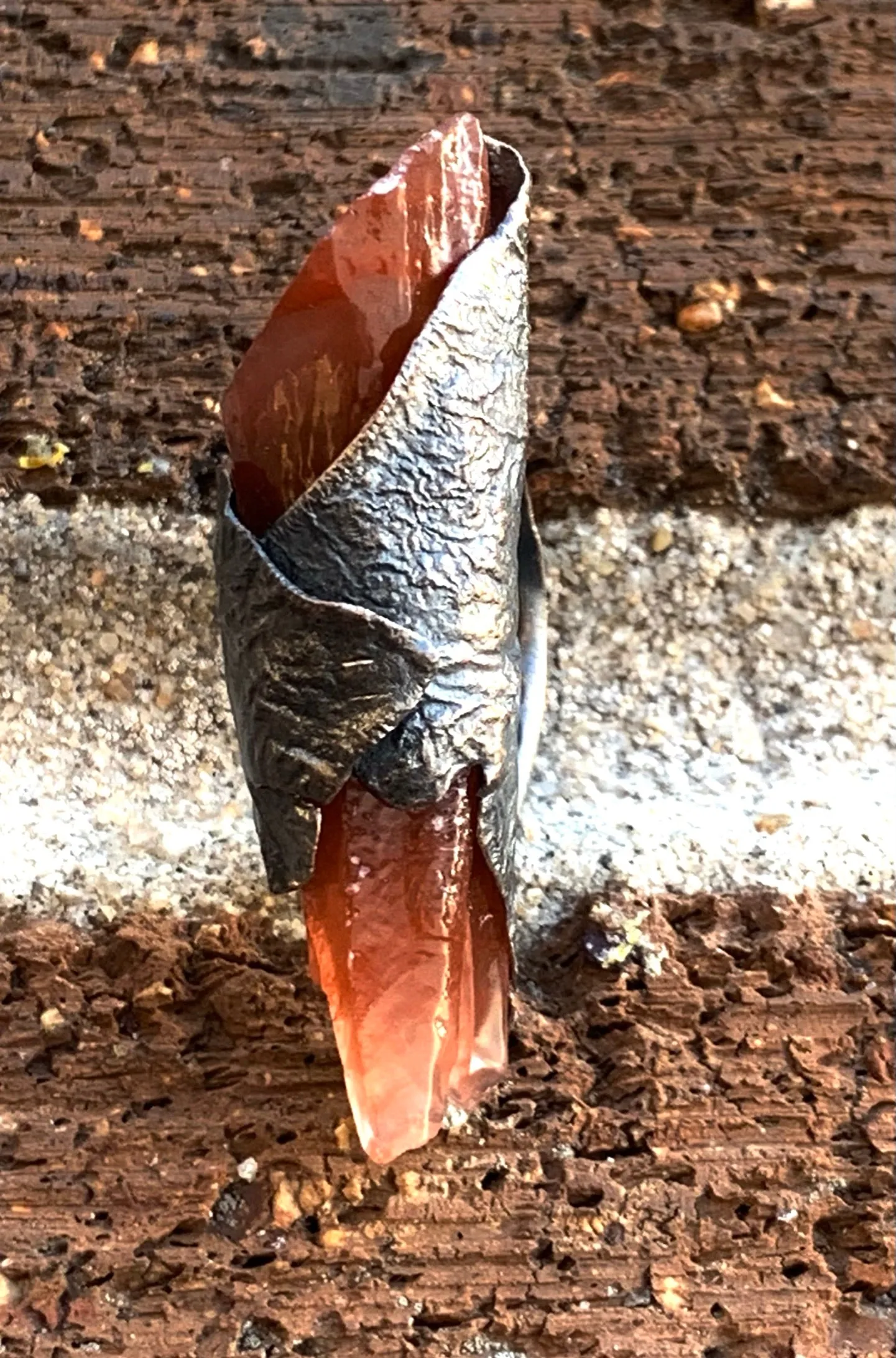 Tangerine Quartz Raw Silver Ring