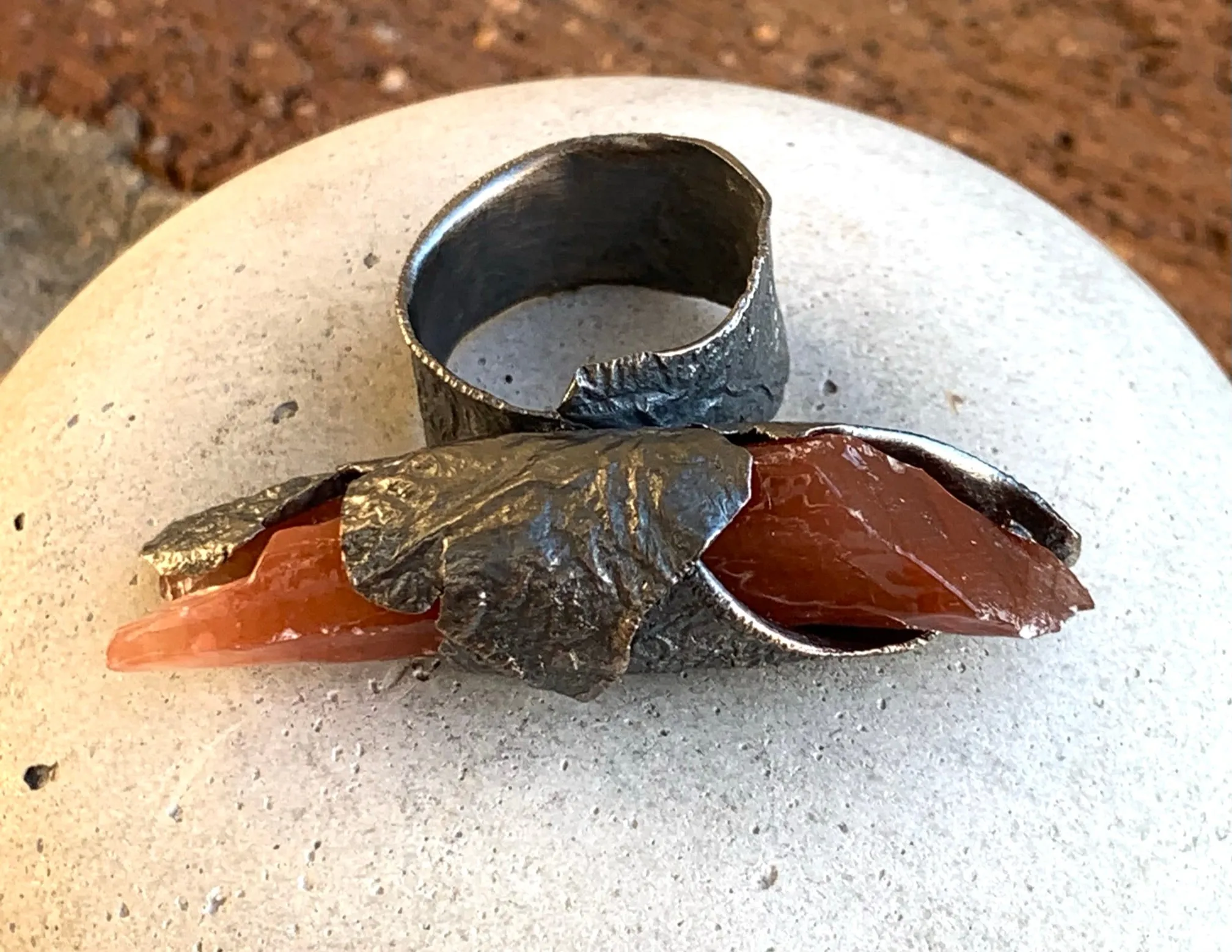 Tangerine Quartz Raw Silver Ring