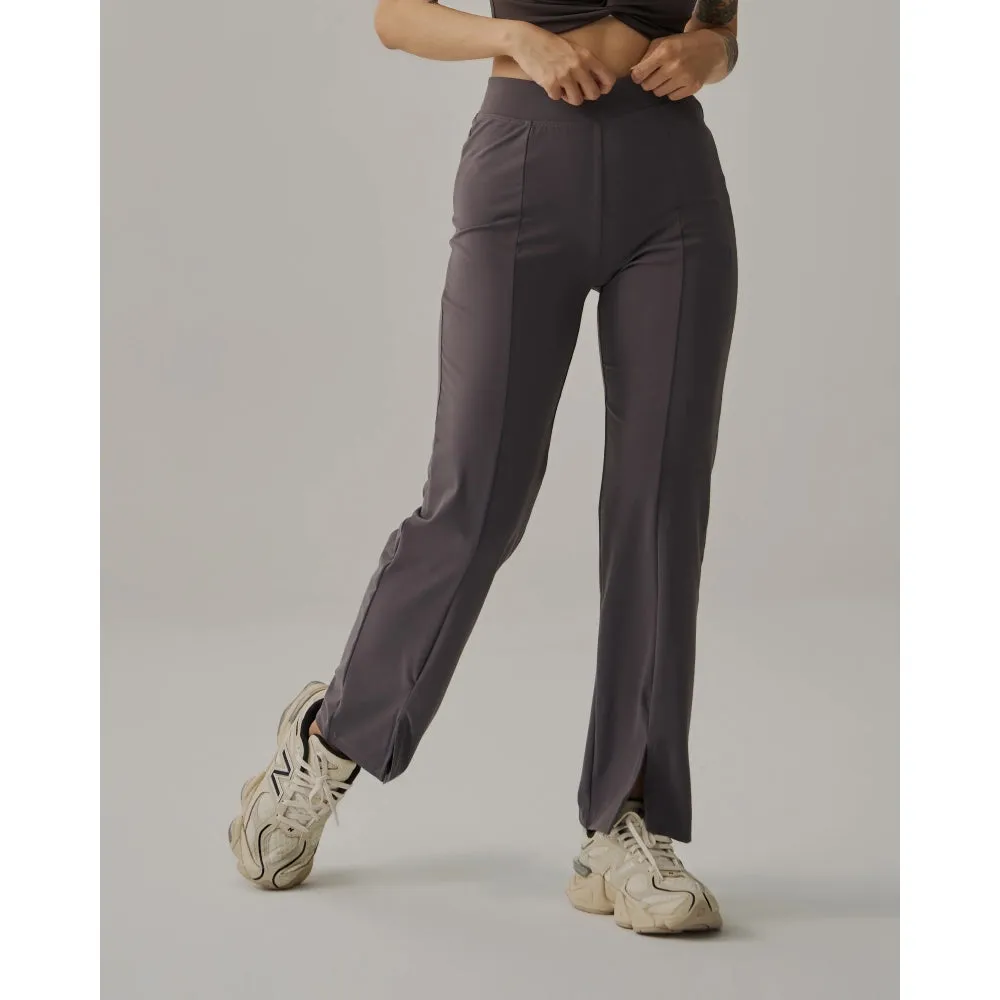 TEAMJOINED JOINED WOMEN FRONT SLIT WIDE LEG PANT-DARK GREY