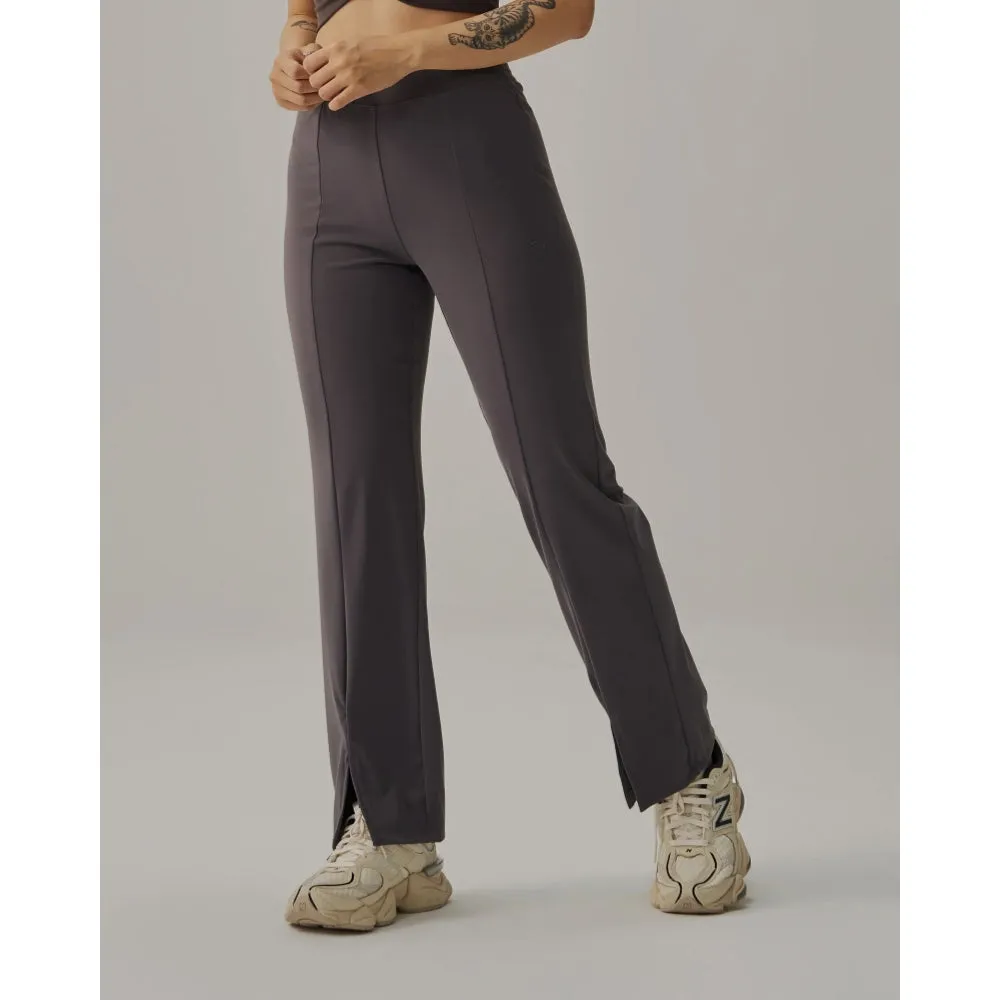 TEAMJOINED JOINED WOMEN FRONT SLIT WIDE LEG PANT-DARK GREY