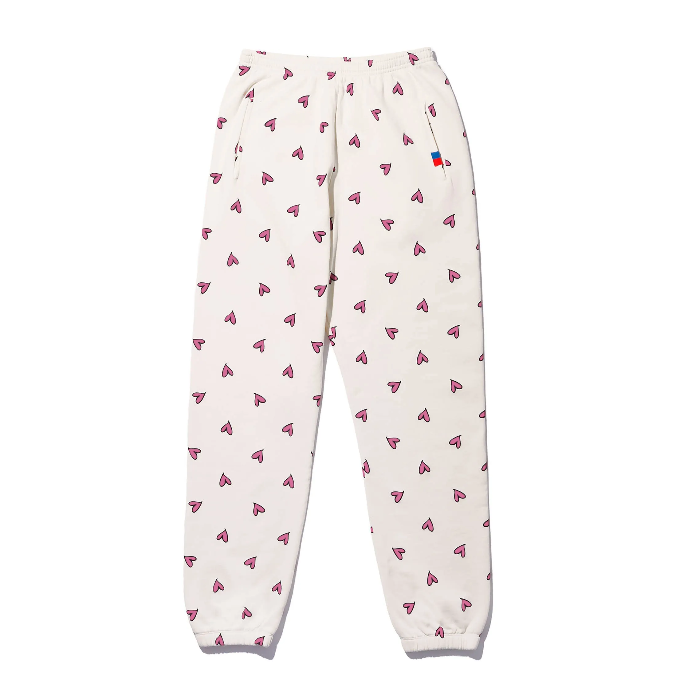 The All Over Heart Sweatpants - Cream/Pink