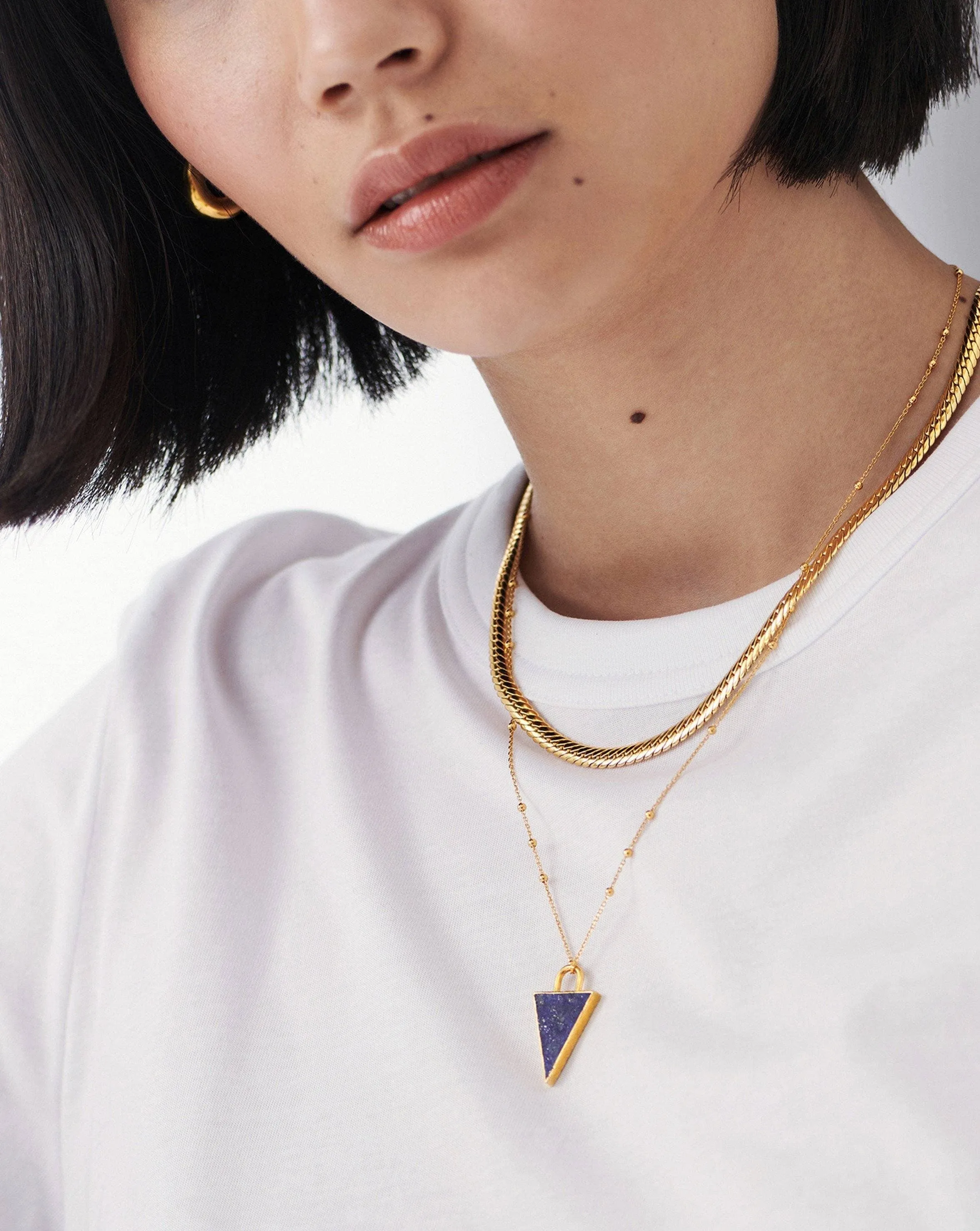 Triangle Pendant Chain Necklace | 18ct Gold Plated/Lapis