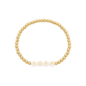 WHITE BEAD w. GOLD LETTERS BRACELET