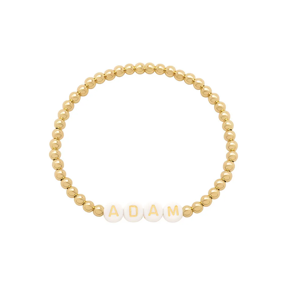 WHITE BEAD w. GOLD LETTERS BRACELET