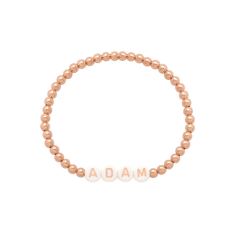 WHITE BEAD w. ROSE GOLD LETTERS BRACELET