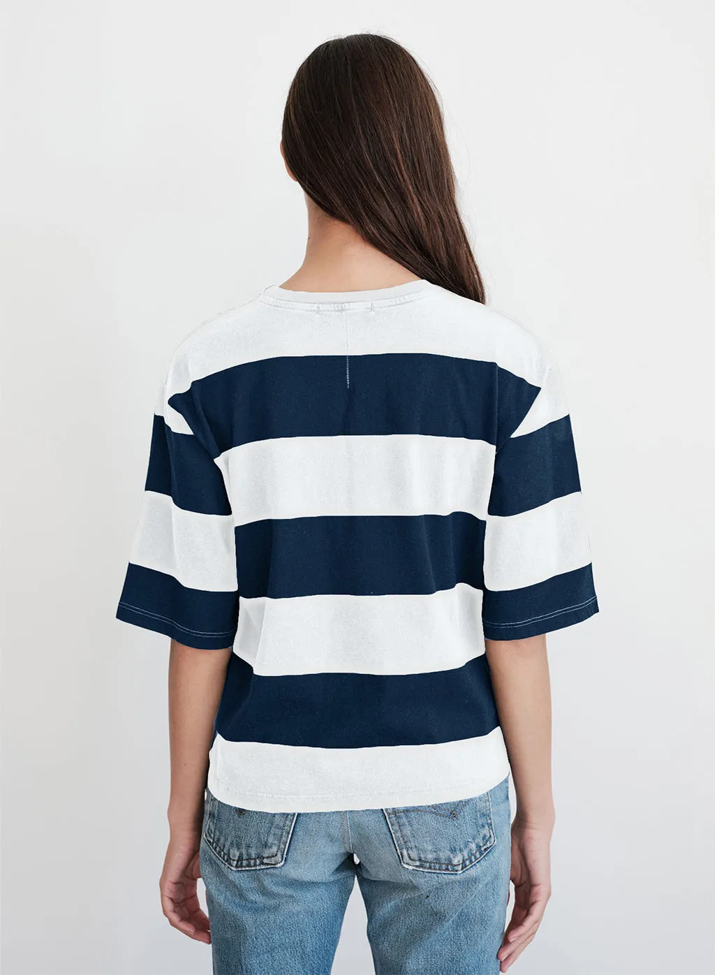 Wide Rugby Stripe Boyfriend Tee in Paper