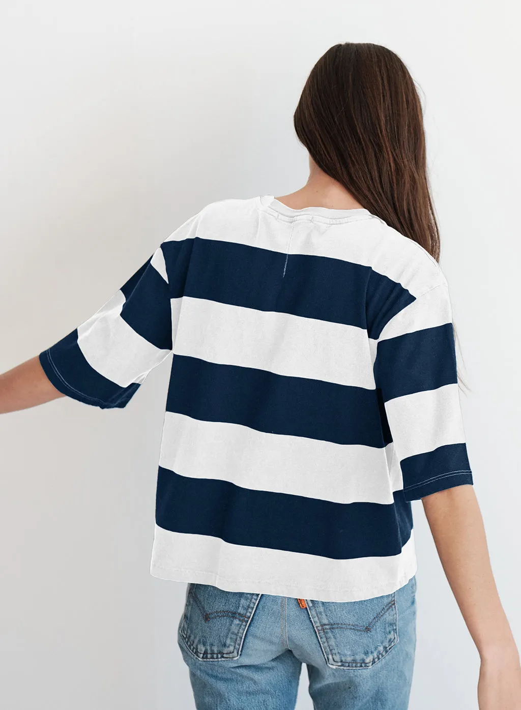 Wide Rugby Stripe Boyfriend Tee in Paper