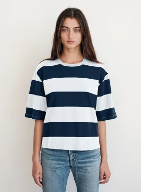 Wide Rugby Stripe Boyfriend Tee in Paper