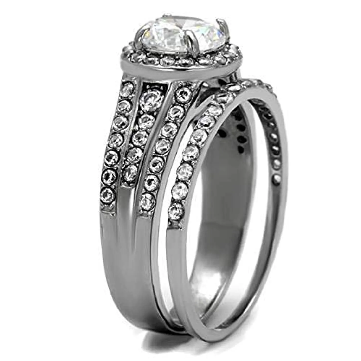 WildKlass Stainless Steel Ring High Polished Women AAA Grade CZ Clear