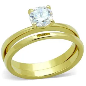 WildKlass Stainless Steel Ring IP Gold Women AAA Grade CZ Clear