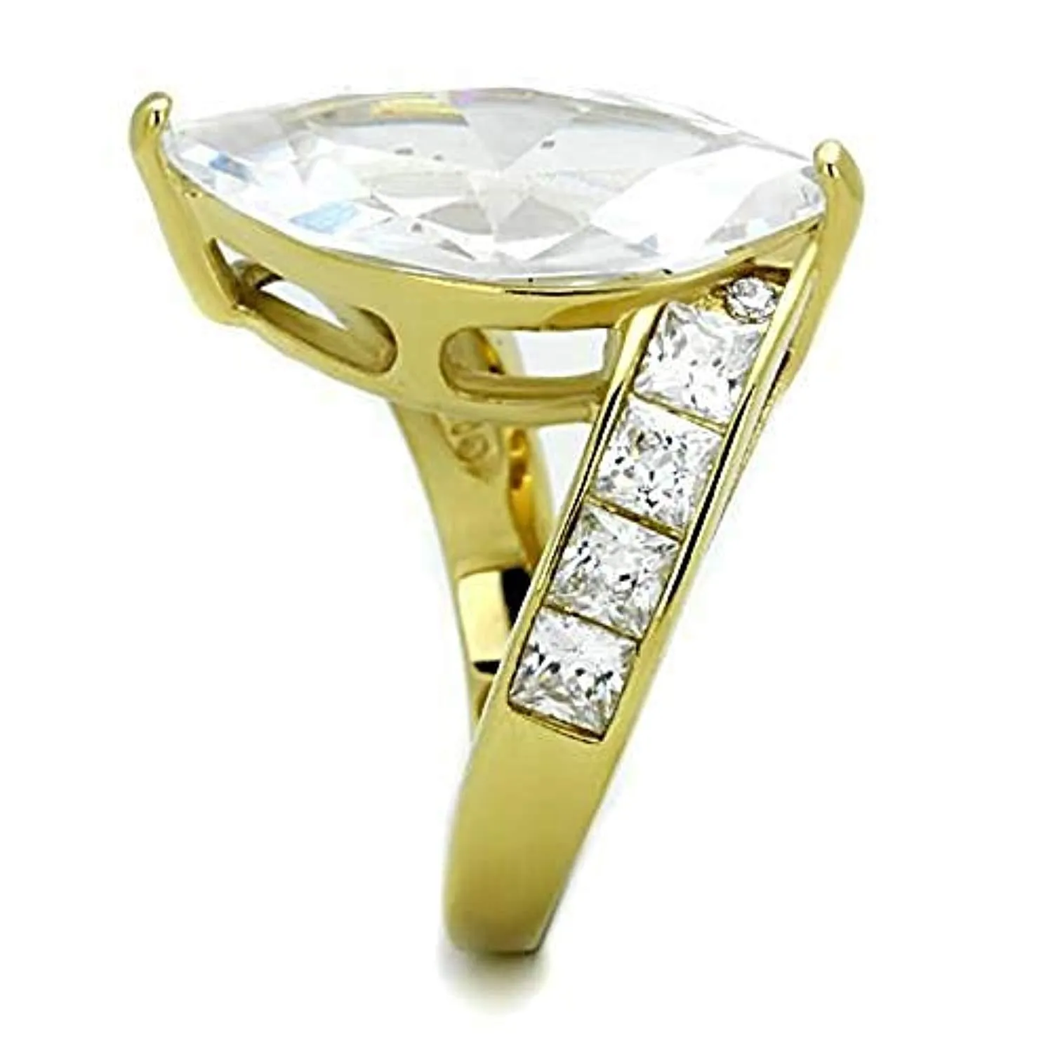 WildKlass Stainless Steel Ring IP Gold Women AAA Grade CZ Clear