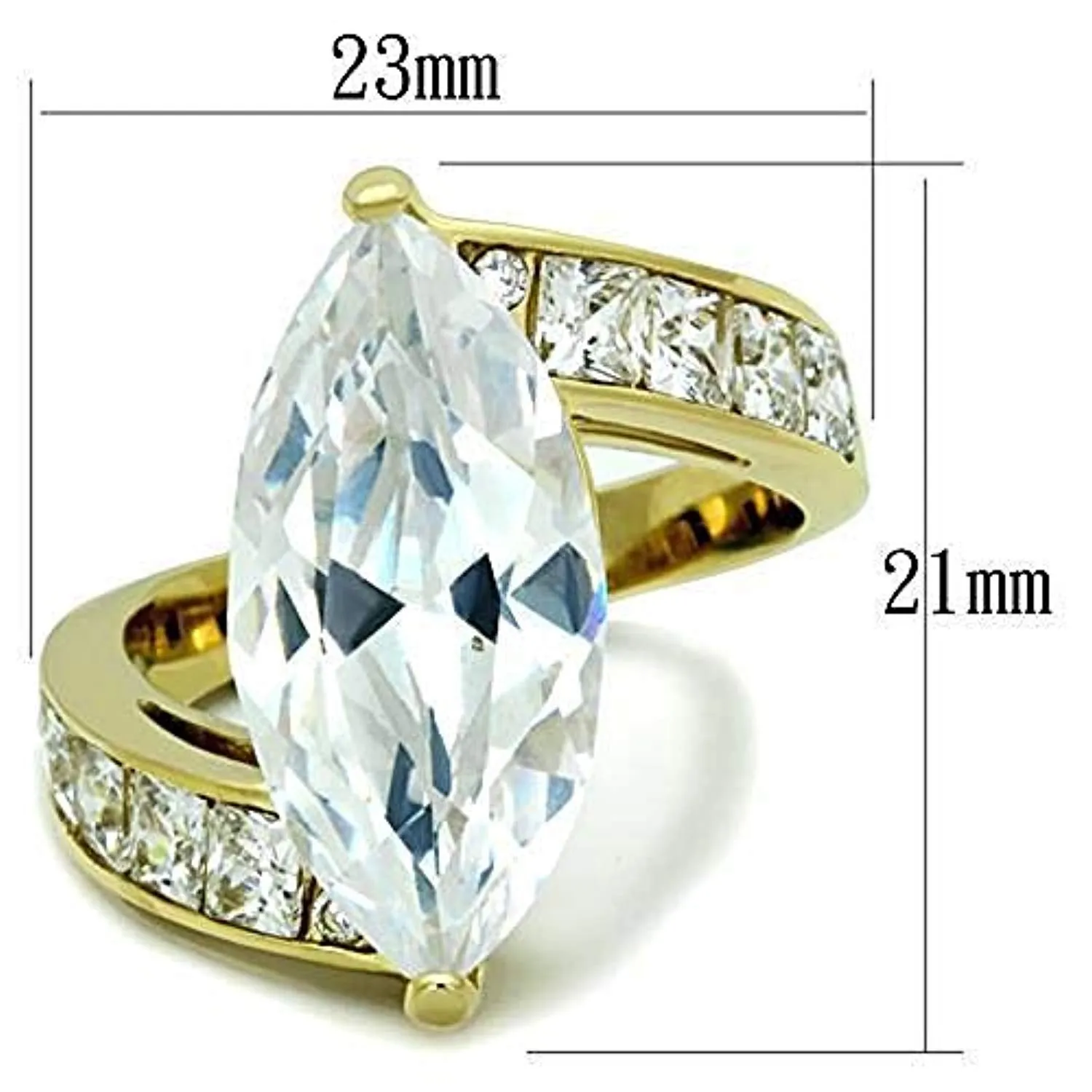 WildKlass Stainless Steel Ring IP Gold Women AAA Grade CZ Clear