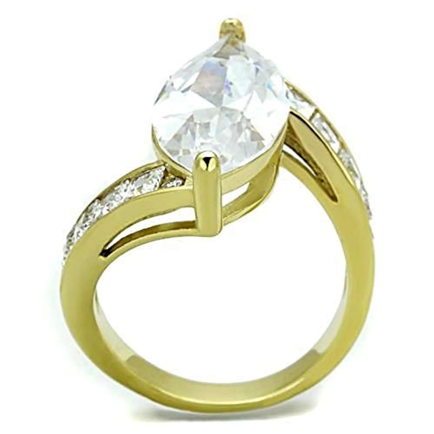 WildKlass Stainless Steel Ring IP Gold Women AAA Grade CZ Clear