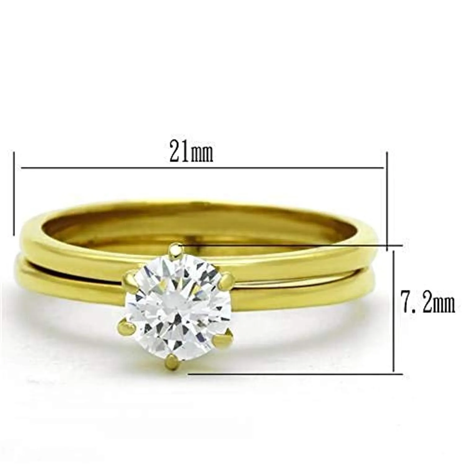 WildKlass Stainless Steel Solitaire Ring IP Gold Women AAA Grade CZ Clear