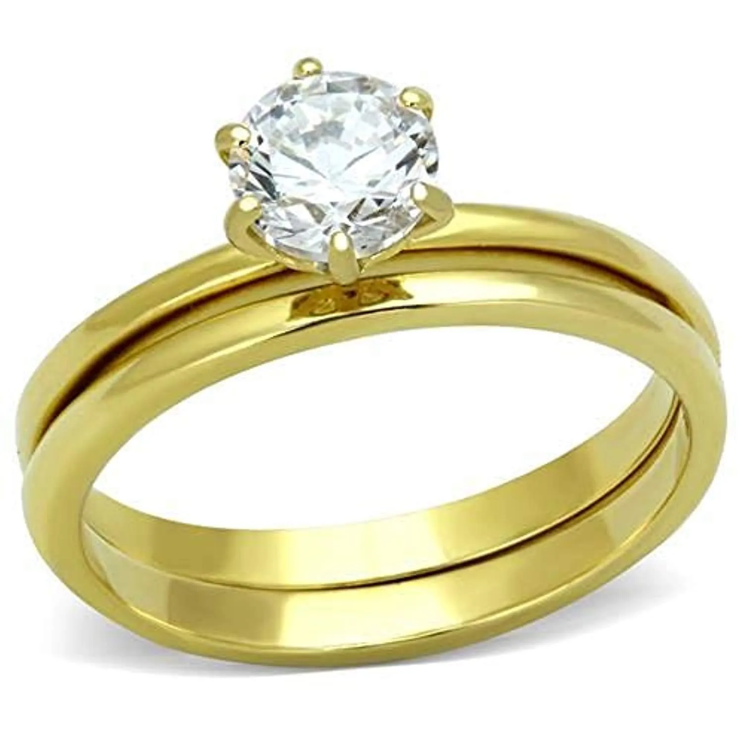 WildKlass Stainless Steel Solitaire Ring IP Gold Women AAA Grade CZ Clear