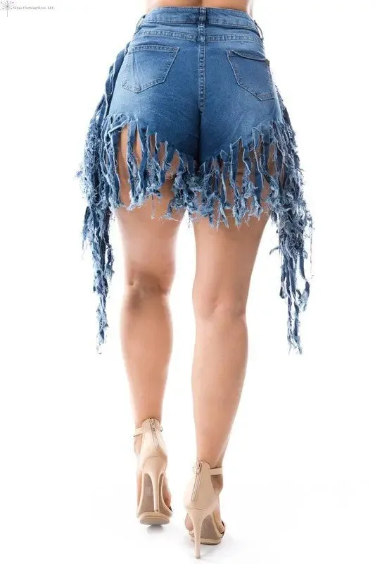 Women's Demin Shorts Fringe Sides