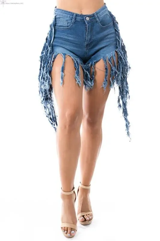 Women's Demin Shorts Fringe Sides