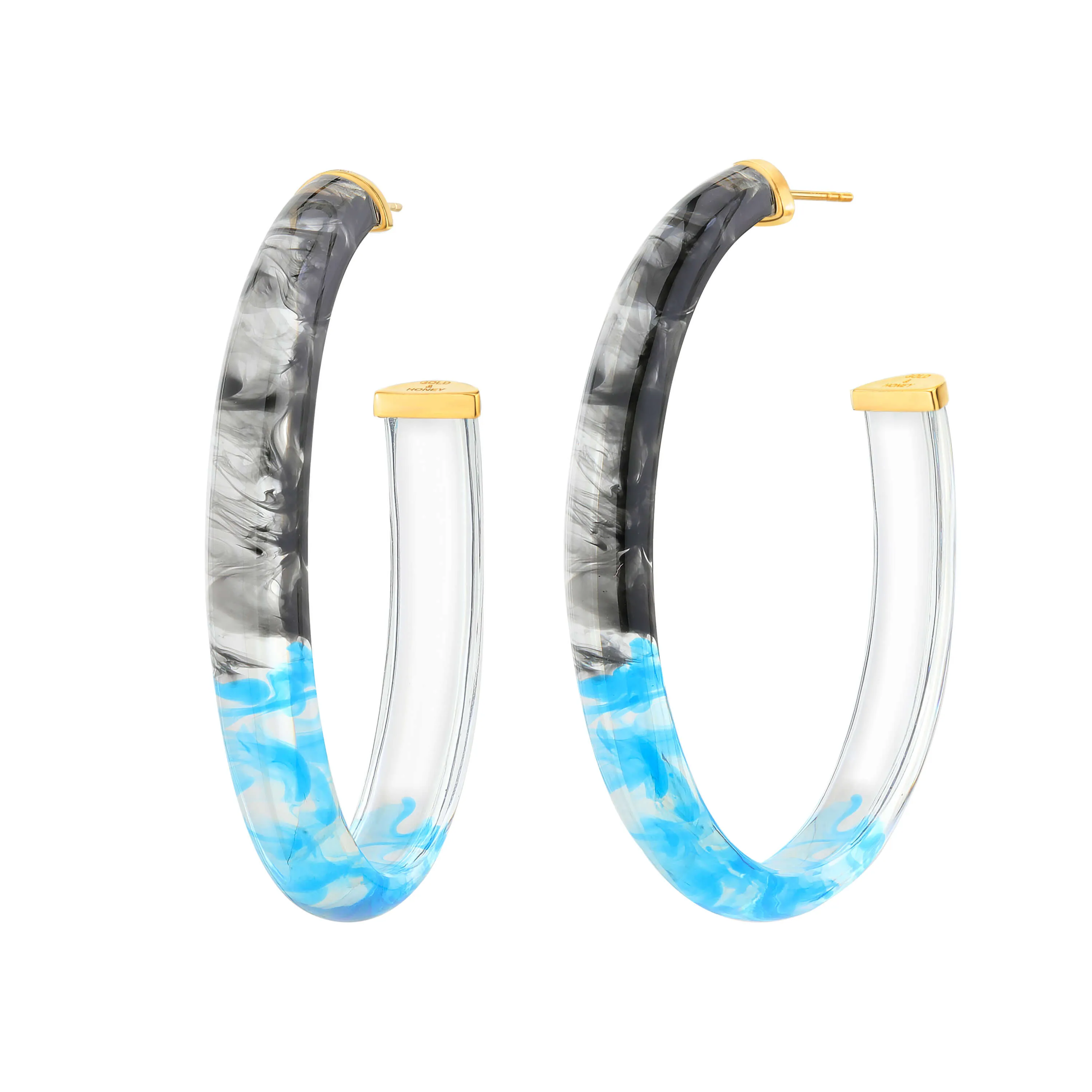 XL Oval Tie Dye Lucite Hoop Earrings in Black & Blue