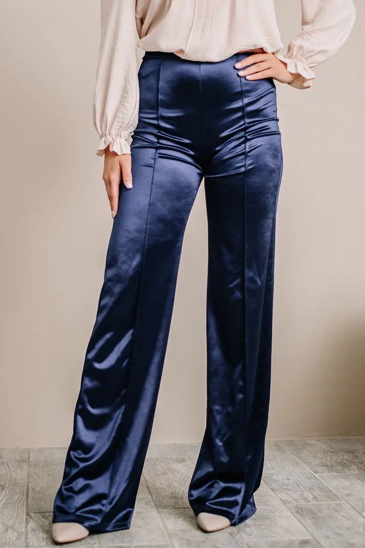 You Lead I'll Follow Satin Pants | Navy