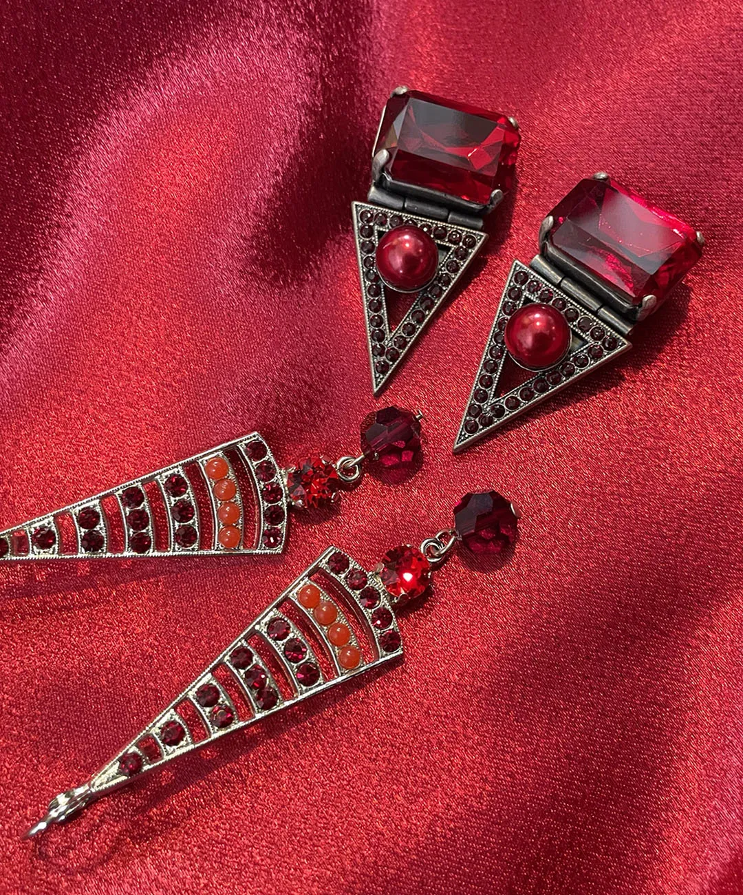 【ドイツ買付】ヴィンテージ SEIBOTH レッド ガラス パール イヤリング/Vintage SEIBOTH Red Glass Pearl Clip On Earrings