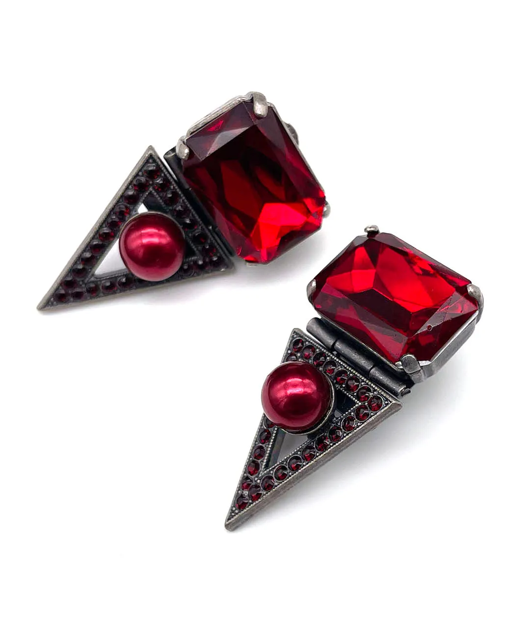 【ドイツ買付】ヴィンテージ SEIBOTH レッド ガラス パール イヤリング/Vintage SEIBOTH Red Glass Pearl Clip On Earrings