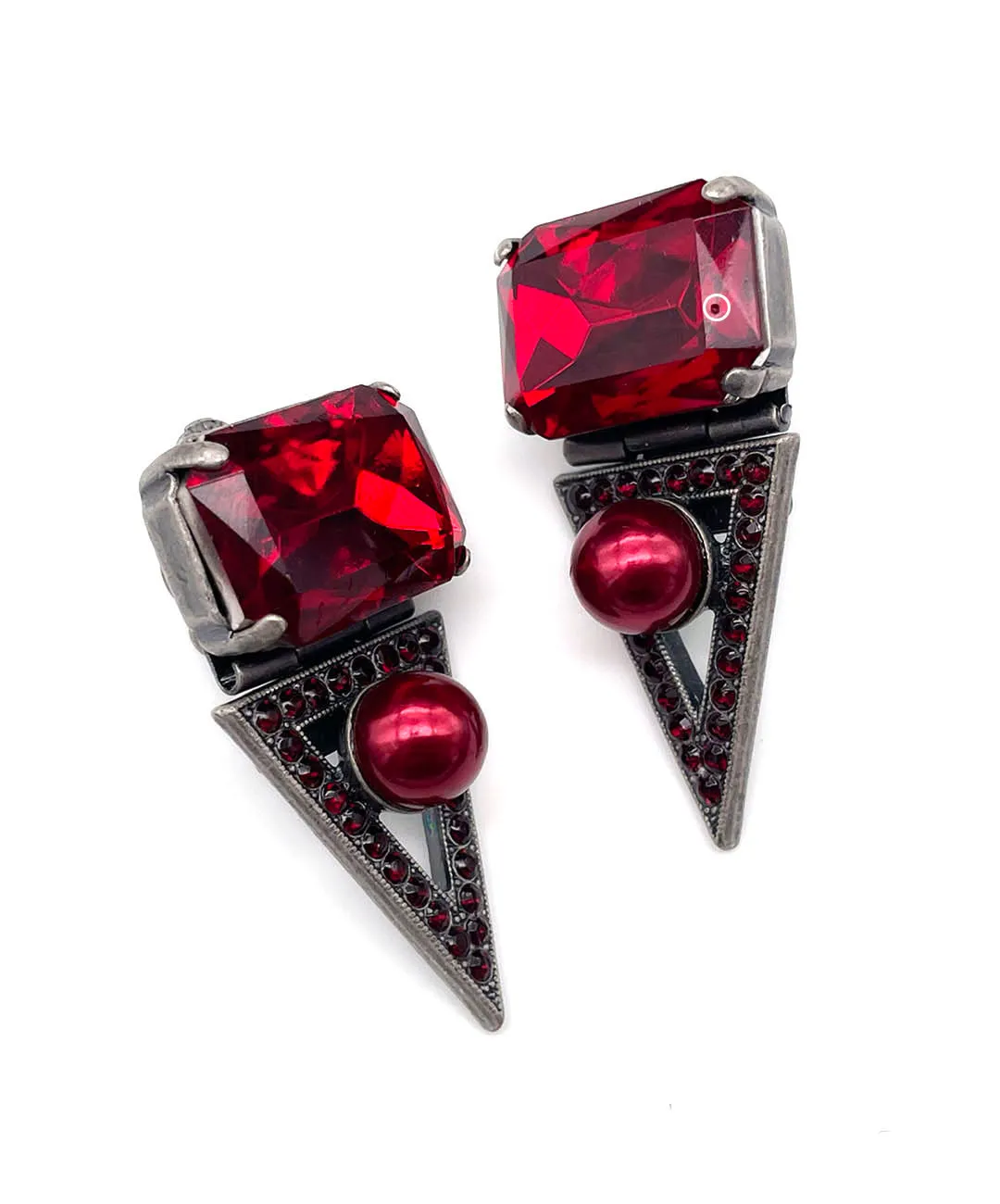 【ドイツ買付】ヴィンテージ SEIBOTH レッド ガラス パール イヤリング/Vintage SEIBOTH Red Glass Pearl Clip On Earrings